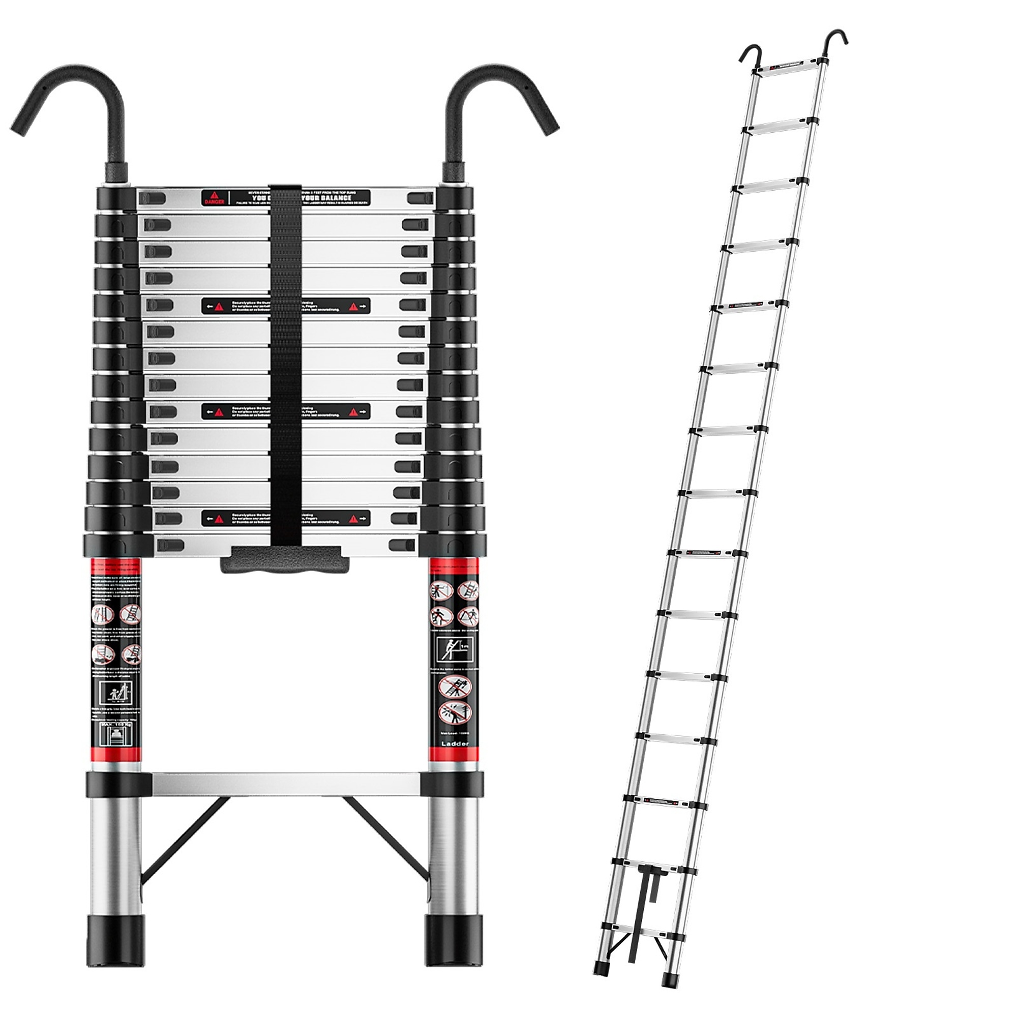 BlackTeck Telescoping Ladder — 14.5ft., Non-Slip Feet, Hooks, Model# N2-4.4MDG